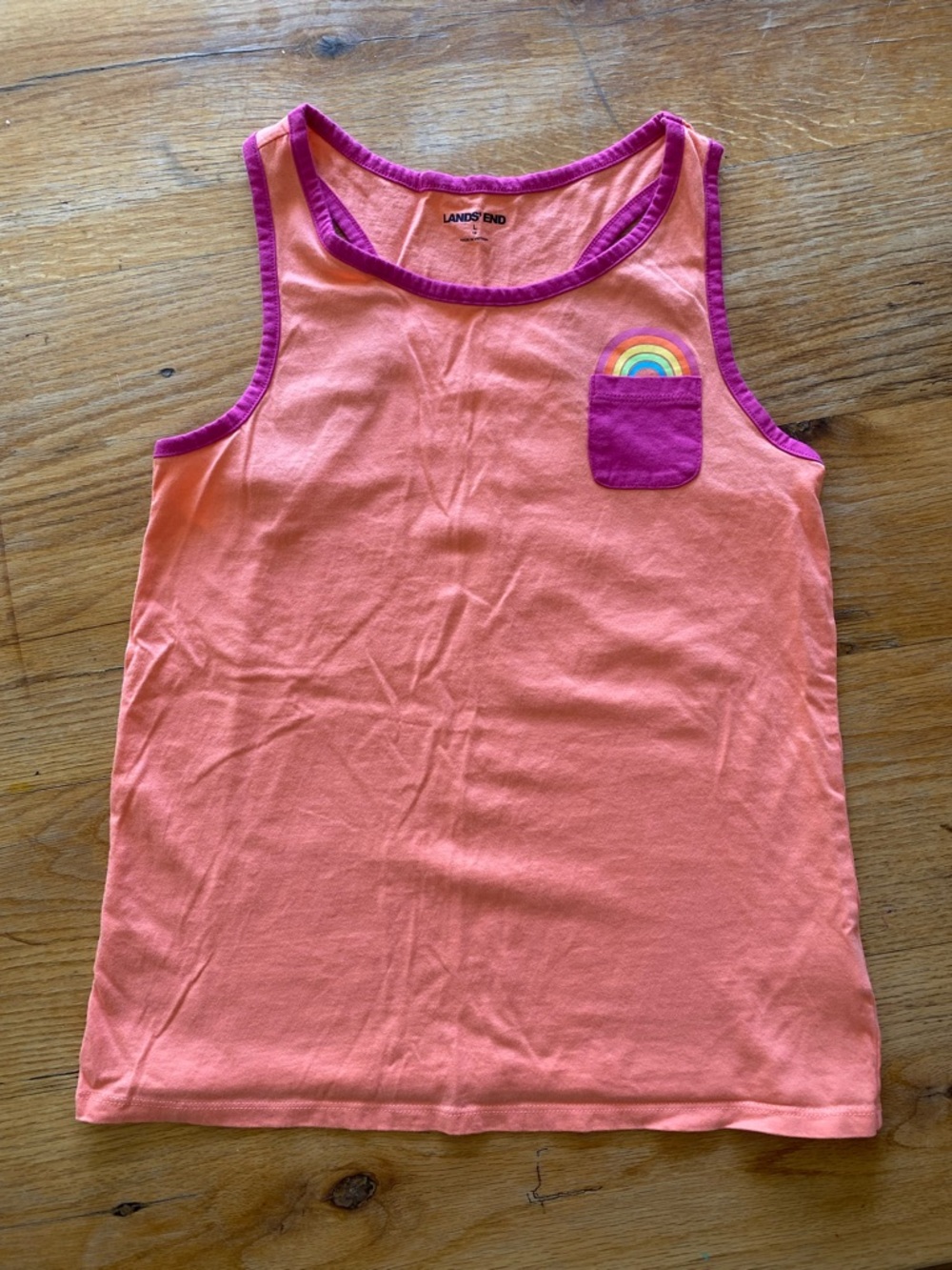 Lands' End Kids Large 10-12 Rainbow Pocket Tank Top | Peach Pink Cotton